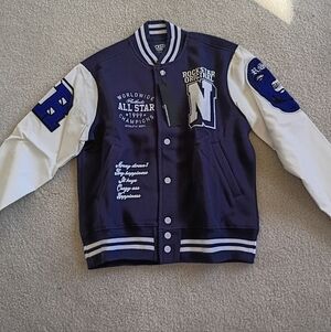 RockStar Original Blue Navy Varsity Jacket Size Medium